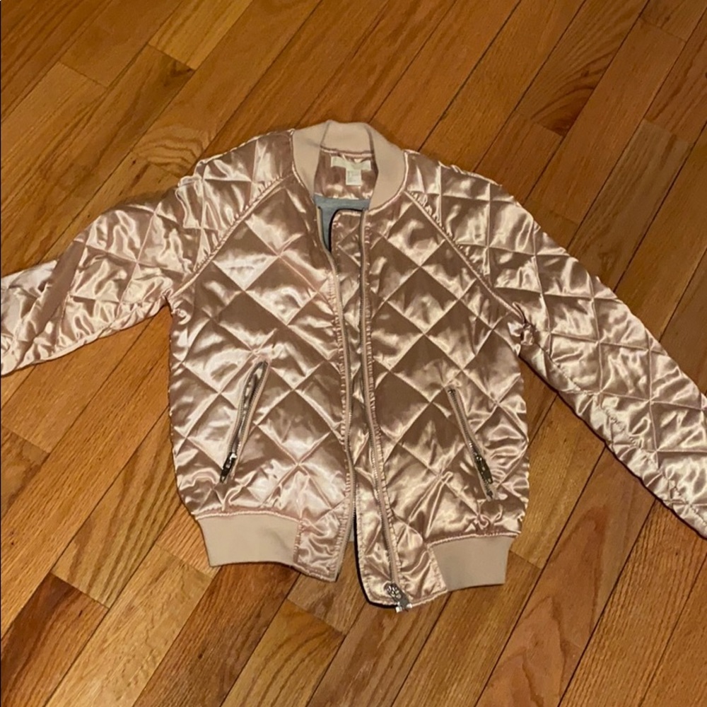 Satin blush quilted bomber jacket